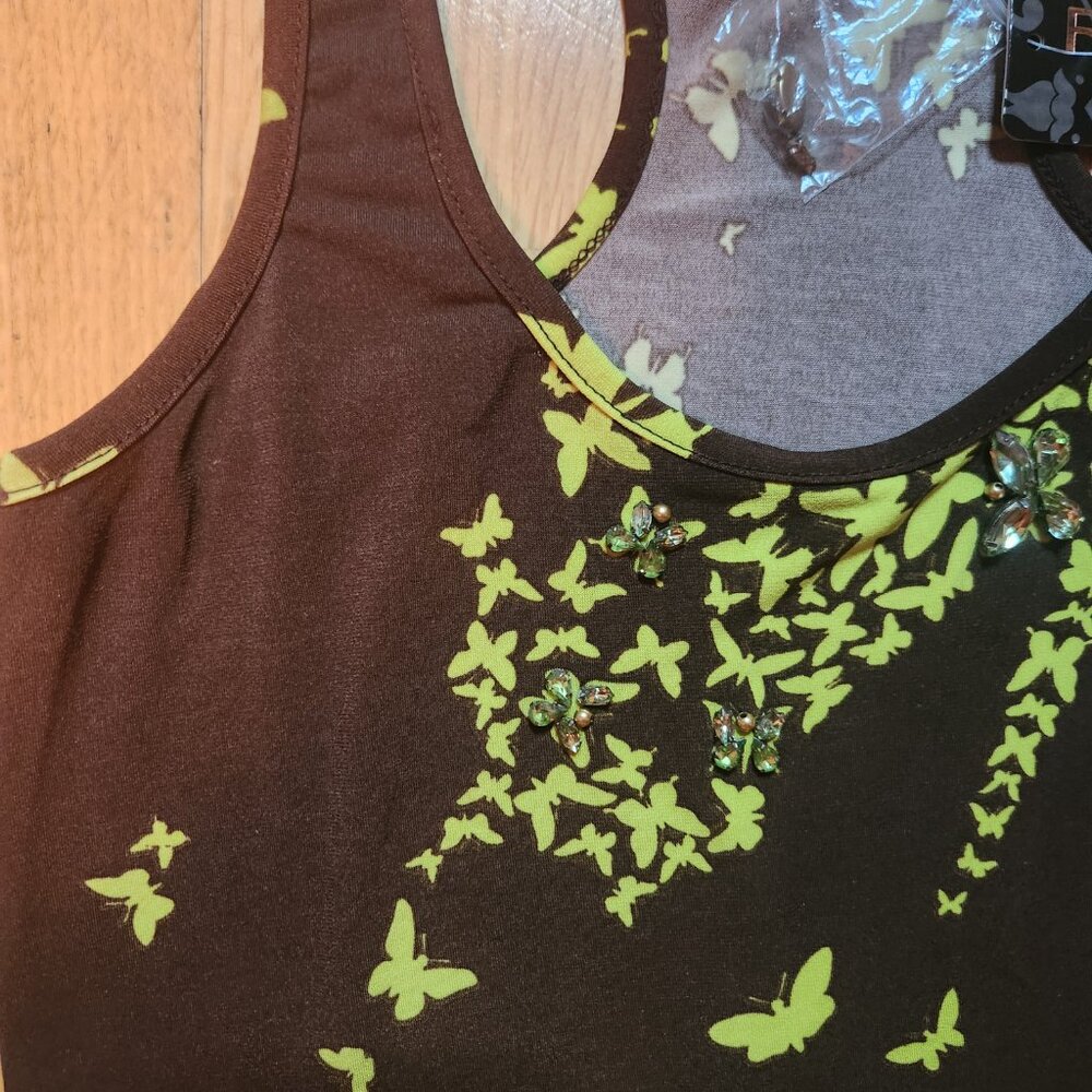Rampage Dress Brown Yellow Cascade Butterflies Ruffled Hem Racerback M Boho Gems - Picture 4 of 8